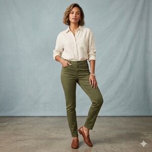 Old Navy Womens Size 10 Rockstar Super Skinny Pants Olive Green Mid Rise Sateen